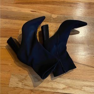 JEFFREY CAMPBELL BLACK FABRIC HEELED BOOTIES
